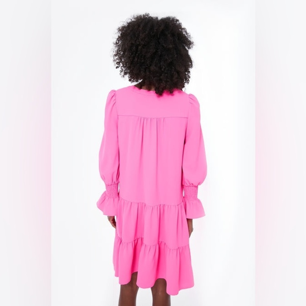 Pomander Place Kenzo Dress NWT XS Hot Pink Tiered Mini Crepe Tuckernuck - Picture 3 of 14